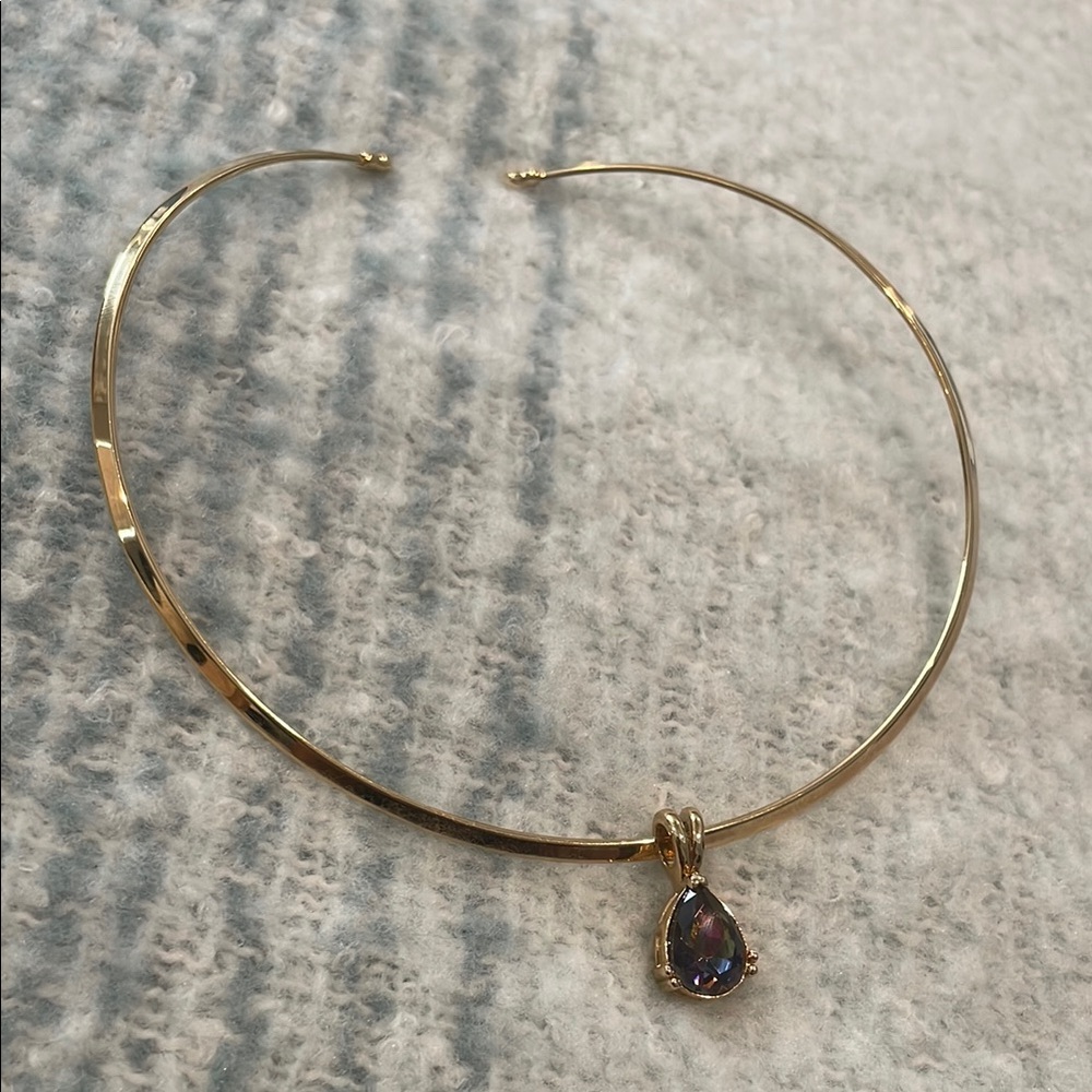 Gold and Purple Necklace with Teardrop Pendant